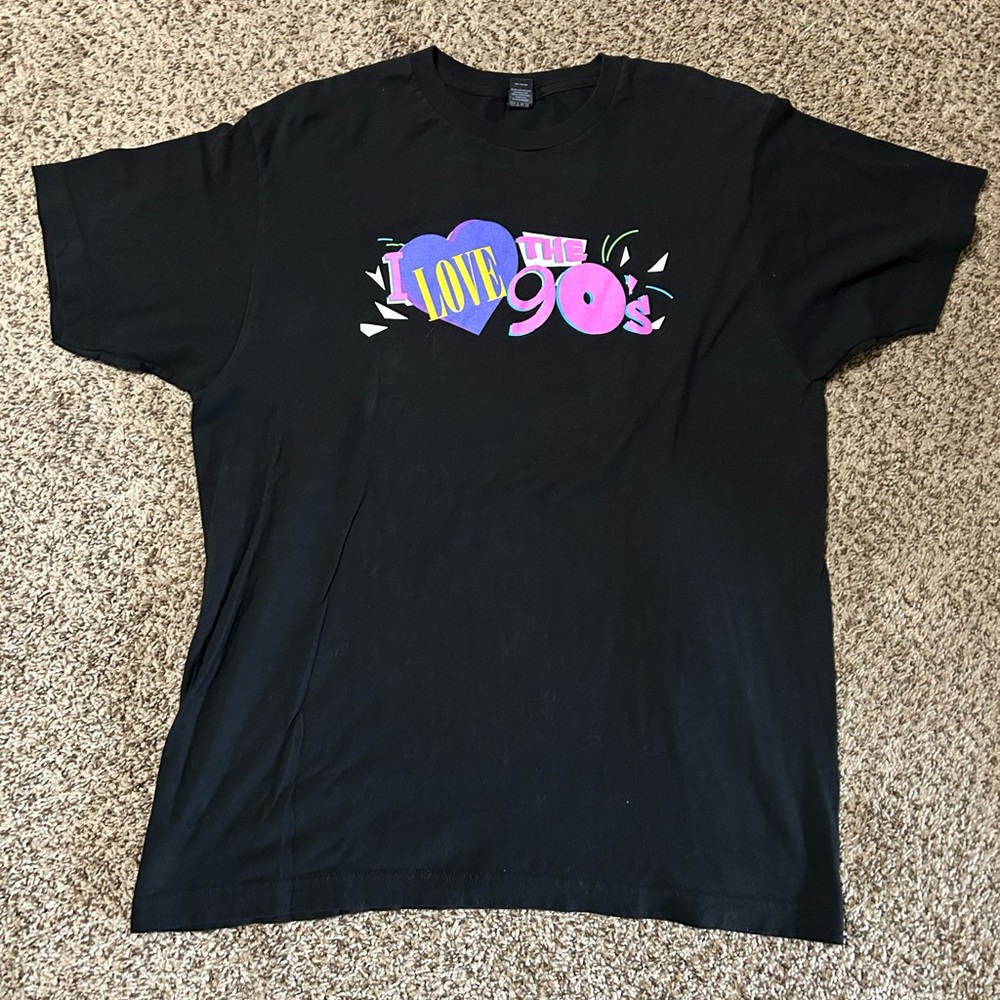I Love the 90s Graphic Tee - Black with Purple & Yellow Print